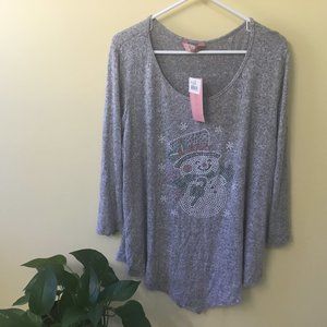 NWT Amana Women's Snowman Gray Shirt Size 2X